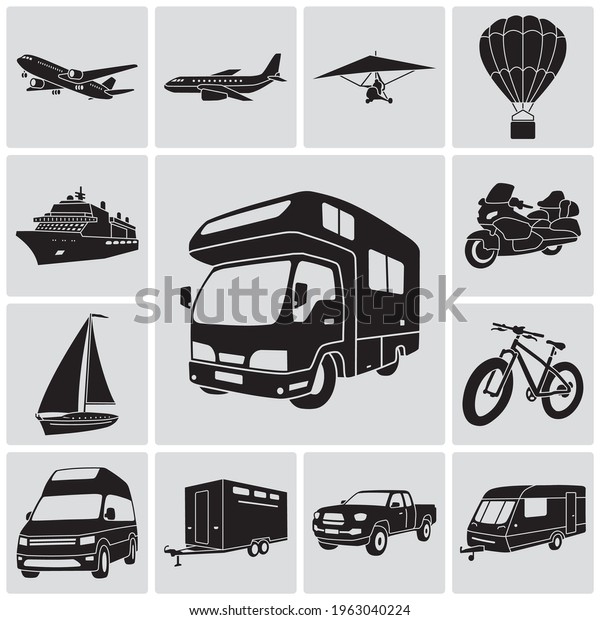Transport for travel and recreation. Set\
of vector\
illustrations.
