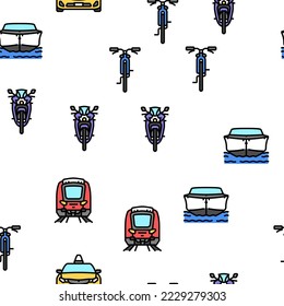 transport truck car vehicle ship vector seamless pattern thin line illustration