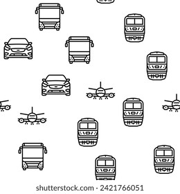 transport truck car vehicle ship vector seamless pattern thin line illustration