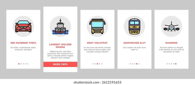 transport truck car vehicle ship onboarding mobile vector. traffic plane, bus train, cargo freight, boat delivery, public industry logistic transport truck car vehicle ship illustrations