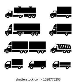 transport truck icons, commercial auto cargo delivery icon vector set