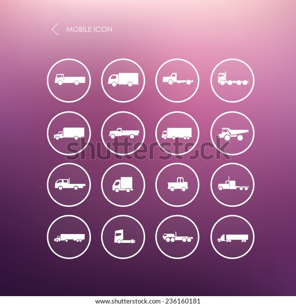 Transport truck mobile icons. Vector\
illustration. Vector silhouettes of\
vehicles.