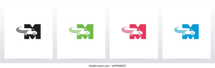 Transport Truck On Letter Logo Design M