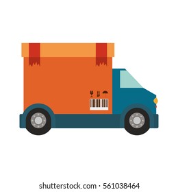transport truck with vagon of sealed packaging tape in carton with box cover
