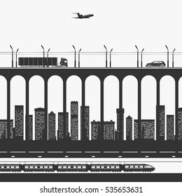 Transport and trucking in the city. Vector Illustration.