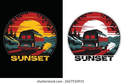 Transport tshirt(Bus,vector,sunset,black,vintage)premium quality tshirt design.
