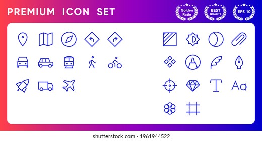 Transport UI modern line icon vector set.