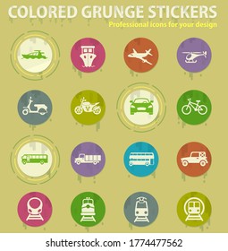 iconos de grunge de color vectorial de transporte con pegamento de sudaderas para aplicaciones web y móviles de diseño