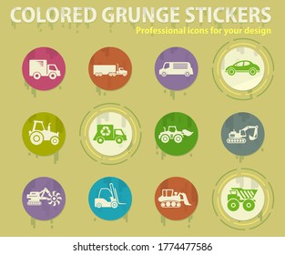 Transport vector colored grunge icons with sweats glue for design web and mobile applications