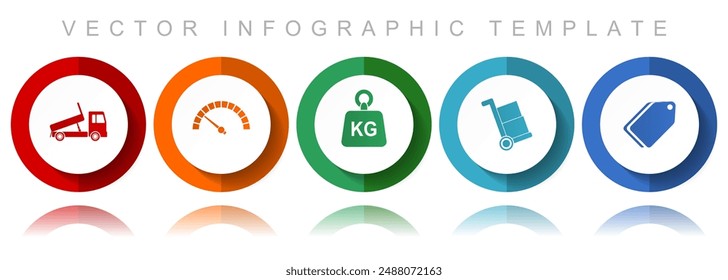 Transport vector icon collection, miscellaneous icons such as truck, speedmeter, kg, barrow and ticket, flat design infographic template in eps 10