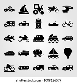 Transport vector icon set. air balloon, aeroplane, pickup and can