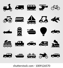 Transport vector icon set. ambulance, sea scooter, motorcycle and tram