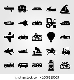 Transport vector icon set. can, pickup truck, tractor and jeep