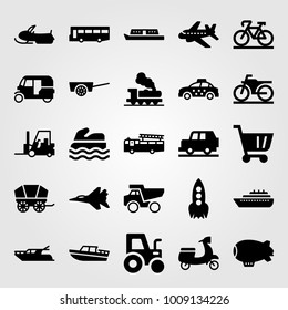 Transport vector icon set. car, zeppelin, bicycle and aircraft