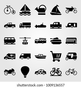 Transport vector icon set. car, watering can, fire truck and pickup truck