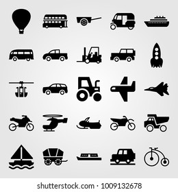 Transport vector icon set. dumper, motorcycle, tractor and wagon