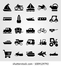 Transport vector icon set. forklift, rocket, golf car and aeroplane