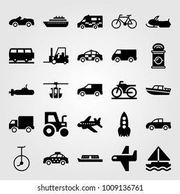 Transport vector icon set. forklift, boat, sport car and police car