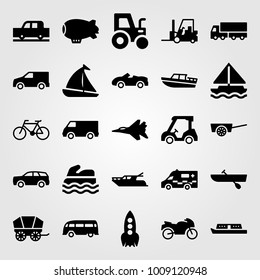 Transport vector icon set. golf car, car, boat and zeppelin
