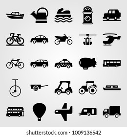 Transport vector icon set. golf, tractor, airplane and zeppelin