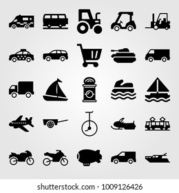 Transport vector icon set. shopping cart, forklift, aeroplane and yatch