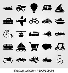 Transport vector icon set. sport car, cart, sport bike and jet