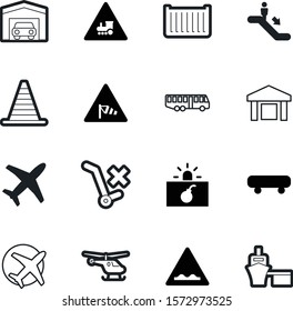 transport vector icon set such as: no, helicopter, suitcase, business, cardboard, entrance, container, railroad, man, real, leisure, packaging, striped, orange, trade, trolley, propeller, recreation