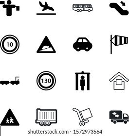 transport vector icon set such as: arrow, technology, caution, entrance, concept, flag, tour, inspection, fast, escalator, store, object, runway, scanning, aviation, courier, station, steep, unit