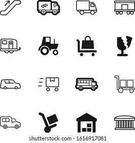 transport vector icon set such as: lift, estate, station, wheelbarrow, walk, agronomy, tourism, long, food, recreation, stick, education, fragile, commercial, agricultural, icons, guide, pixel, house