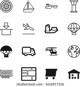 transport vector icon set such as: pictogram, black, shiny, ambulance, planet, commercial, control, vehicle, network, van, food, square, unit, flight, safety, freight, around, stock, equipment, shape