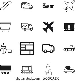 transport vector icon set such as: export, abstract, passage, shape, front, long, back, gift, harbor, metal, two, pickup, escalator, walkway, deliver, electric, terminal, vehicle, ports, move, closed