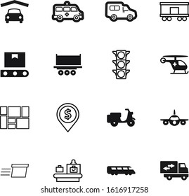transport vector icon set such as: conveyor, warning, semaphore, old, railroad, pallets, atm, destination, icons, motor, map, curve, art, company, arrow, fly, clinic, terminal, computer, rescue
