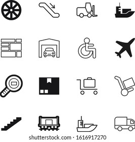 transport vector icon set such as: guide, west, round, loader, carton, aircraft, distribution, building, airline, set, forklift, bag, airport, magnifier, railway, hotel, post, urban, motion, free
