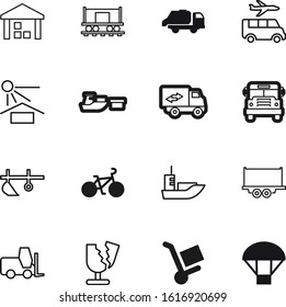 transport vector icon set such as: ride, goods, roof, van, recycle, cycle, railway, trip, trailer, web, pallets, parachute, garbage, order, education, moving, farming, loader, healthy, rubbish