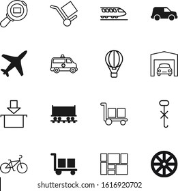 transport vector icon set such as: pack, emergency, hot, airplane, auto, baloon, old, find, lift, icons, freedom, logistics, race, hospital, magnifier, house, use, wood, fragile, round, airship