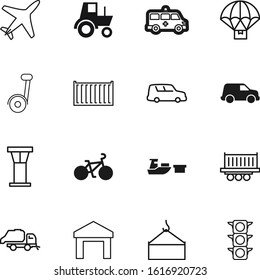 transport vector icon set such as: ocean, crane, agriculture, emergency, weight, crossroads, medical, tractor, silhouette, medicine, light, bike, isometric, lift, store, device, falling, warning