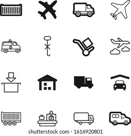 transport vector icon set such as: inspection, wheelbarrow, profile, wheel, button, monitor, label, baggage, port, computer, garage, scan, tag, terminal, hooks, object, stock, scanner, hook, industry