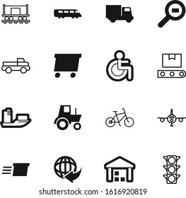 transport vector icon set such as: disabled, outdoor, van, journey, side, bike, pictogram, trip, jet, medical, aircraft, tire, metro, world, airline, pickup, wide, containers, boat, locomotive