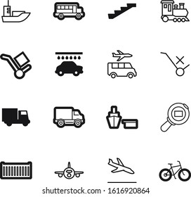 transport vector icon set such as: taxi, store, ride, information, style, trailer, dock, aeroplane, locomotive, distribution, magnifier, stair, parcel, icons, track, arrivals, carton, modern, post