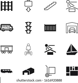 transport vector icon set such as: door, cart, ocean, pallet, water, consolidated, stairs, holiday, smart, bright, stoplight, handle, thin, isometric, information, marine, shiny, staircase, equipment