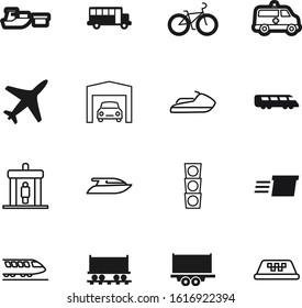 transport vector icon set such as: drive, profile, ambulance, race, jet, lorry, cycle, van, cruise, front, cartoon, carton, wagon, police, gate, closed, box, entrance, start, aircraft, city, medicine