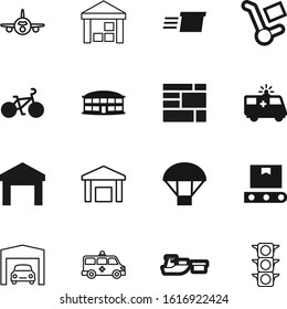 transport vector icon set such as: heavy, technology, production, flight, cartoon, airport, open, airplane, semaphore, sky, urban, import, surprise, stop, sea, police, fragile, door, emergency