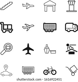 transport vector icon set such as: distribution, away, shiny, red, moving, walk, sea, free, heat, staircase, protect, tracking, keep, floor, fitness, storage, ocean, information, wheelbarrow