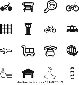 transport vector icon set such as: carton, point, hospital, sale, stoplight, magnifying, holiday, square, air, marker, worldwide, earth, knowledge, bus, medicine, direction, wheelbarrow, cardboard