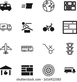 transport vector icon set such as: cycle, van, medicine, fragile, caravan, sun, thin, urban, roof, freight, airplane, shipment, shape, airport, sunlight, fast, paper, support, doctor, heat, luggage