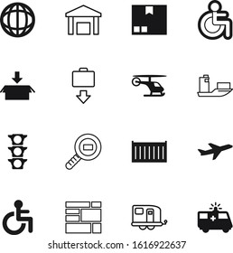 transport vector icon set such as: tag, store, recreation, mail, arrow, stock, cardboard, unit, luggage, trade, first, urban, journey, fast, street, support, search, sky, highway, port, voyage, break