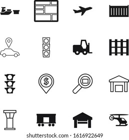 transport vector icon set such as: railroad, tracking, forklift, train, home, structure, tower, palette, ocean, lines, railway, import, aviation, roof, track, jet, glass, internet, isometric