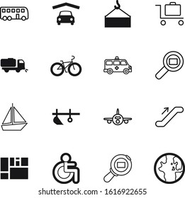 transport vector icon set such as: building, crane, up, guide, view, boat, magnifying, cartoon, sweeper, globe, shipment, public, ambulance, shape, agricultural, baggage, sea, outline, race, fishing
