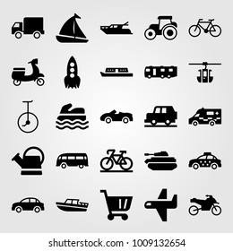 Transport vector icon set. taxi, caravan, motorbike and unicycle