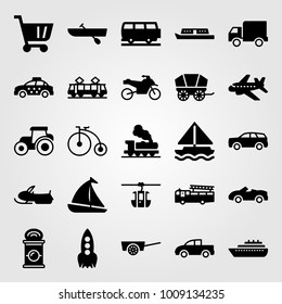 Transport vector icon set. tractor, taxi, sport car and train